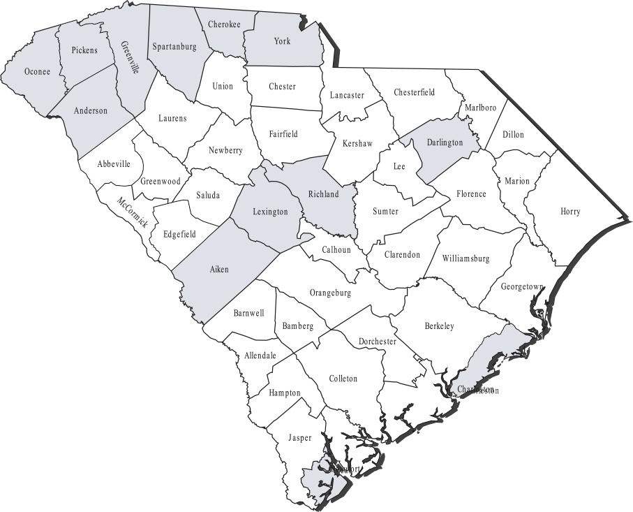 References South Carolina Map