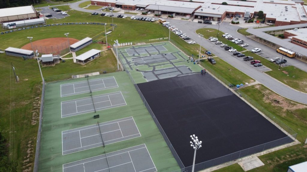 Aerial View of Tennis Court Resurfacing