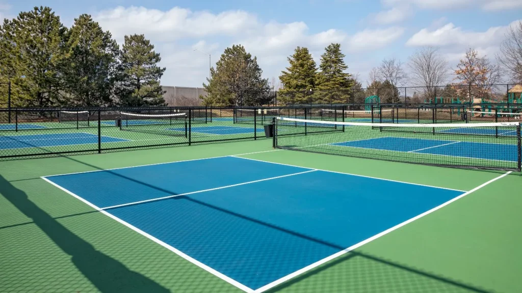 Outdoor Pickleball Courts With Fencing and Nets
